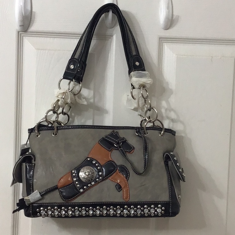 New Montana West Horse Lovers Bag w/ leather horse decor & studs. Last Available